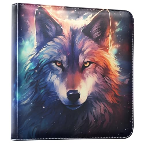 JIPONI Colorful Wolf Hand-painted Large Photo Album, DIY Leather Cover Scrapbook Albums for 4x6 5x7 6x8 Pictures, Self Adhesive Memory Book for Wedding, Baby, Family