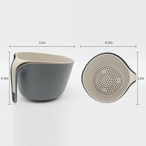Miniatura 9 de Colador 2 en 1 con colador de mango largo y tazón para mezclar, cesta de lavado de frutas y verduras, colador de doble capa, parte inferior