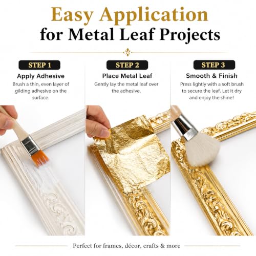 Image of Gold Leaf Kit, Gold Leaf Sheet 100 pc, and Gilding Adhesive 50ml Water Based Adhesive for Arts, Craft, Painting, Furniture and Decoration