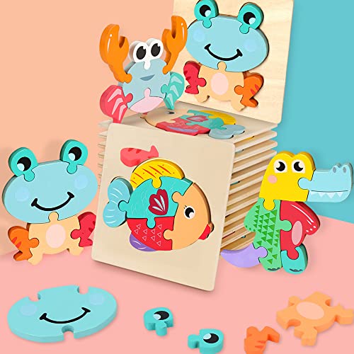Puzzle in Legno per Bambini,TOLOYE 4 Pezzi 3D