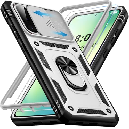 Coque Samsung A56 5G Giyer blanche blindée avec protège-écran et anneau rotatif 360