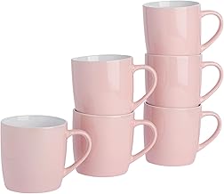 Argon Tableware Coloured Coffee Mugs - Pink - 350ml - Pack of 6 - Shiny Ceramic Stoneware Tea Cups, Latte Cappuccino Cups for Hot Chocolate, Colorful Mug Set with Handle