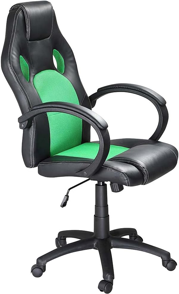 Sedia Sportiva Poltrona Direzionale da Ufficio 4 Ruote Girevole 360-¦ Modello Racer Gaming Design Extra Lusso in Ecopelle Nero e Tessuto (Verde) - Sedia gaming - Immagine 4
