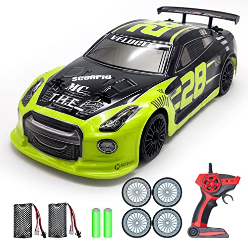 VOLANTEXRC Remote Control Car 1:14 Scale Drift RC Cars Toys for Kids, 2.4Ghz 4WD High Speed Model Vehile with Led Light, All Batteries and Two Types Wheels, Xmas Gifts for Boys Girls (78504-2 Green)