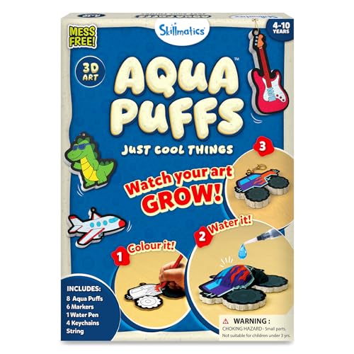 Image of Skillmatics Aqua Puffs - 3D Art Kit, Just Cool Things, Mess-Free Painting Craft for Kids, DIY Colour & Inflate Activity, Travel Toys & Creative Gifts for Boys & Girls Ages 4, 5, 6, 7, 8, 9, 10