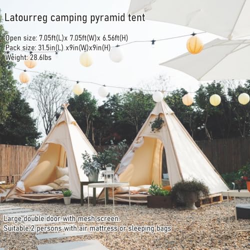 Carpa Pirámide de Algodón para Camping 2 Personas Beige miniatura 6