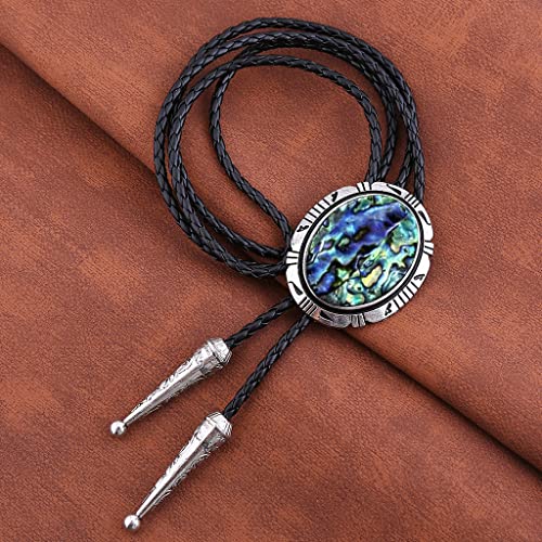 Image of HUABOLA CALYN Bolo Tie for Men Women, Native American Rodeo Cowboy Turquoise /Scorpion /Tiger Eye /Black Agate Leather Necktie