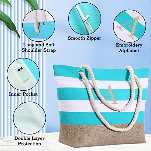 Yoolife Beach Tote Bags For Women, Monogram Beach Bag With Zipper Swim Pool Bag Initial Beach Bag For Travel Beach Essentials Personalized Birthday Gifts For Women Her Mom Best Friend Female Letter L #TOP2