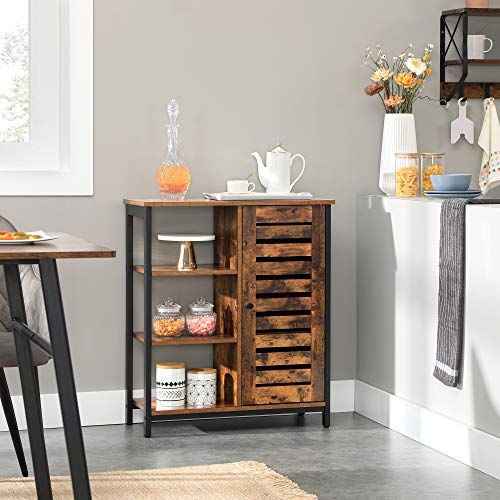 Vasagle Lowell Storage Cabinet, Cupboard, Multipurpose Cabinet, 3 Open Shelves And Closed Compartments, For Kitchen, Living Room, Bedroom, Industrial, Rustic Brown And Black Ulsc74Bx #TOP3