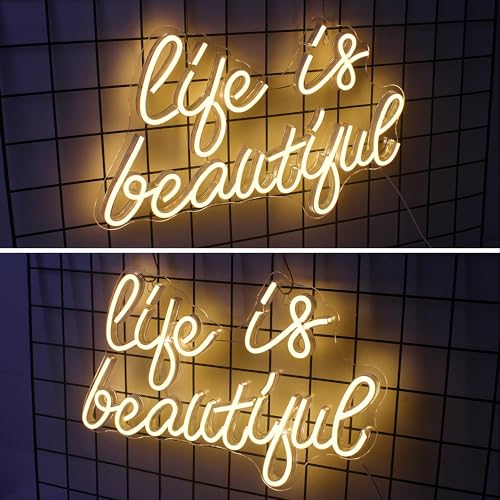 Image of Horseneon Life is Beautiful Neon Signs for Wall Decor, Letter Neon Lights for Bedroom, Led Sign with USB Powered for Livingroom, Wall Hanging Decor, Windows (Warm White)