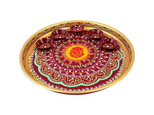 GoldGiftIdeas 12 Inch Balchandra Ganesha Multicolor Hand Paint Pooja Aarti Thali for Gift, Pooja Items for Home, Decorative Thali Set for Diwali Return Gifts