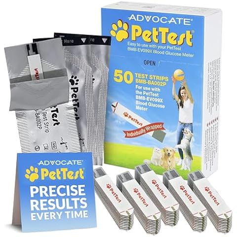 PetTest Diabetes Blood Glucose Tests Strips for Dogs and Cats for use with PetTest Glucose Monitor (50 Strips) Sterilized and Individually Sealed Cover