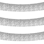 BEISHIDA 3 Packs 30 Feet Metallic Foil Fringe Garland Tinsel Streamers，Shiny Silver Wall Hanging Tinsel Fringe Banners for Wedding Birthday Party Decoration Halloween Christmas New Year