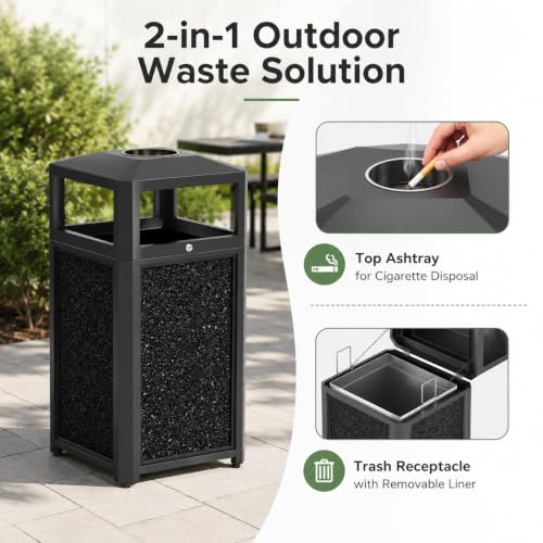 Image of Commercial Trash Can,Heavy Duty Brushed Finish Garbage Bin, Fingerprint-Resistant Large Indoor Outdoor Trash Can for Office, Hotel Lobby, Conference Hall (40-Gallon-Black)