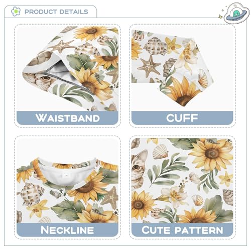 JUNZAN Cute Cartoon Cats Sunflower and Seastars White Little Kids Sweatshirt Hoodie Crewneck Hoodies for Girls Sports 4T3