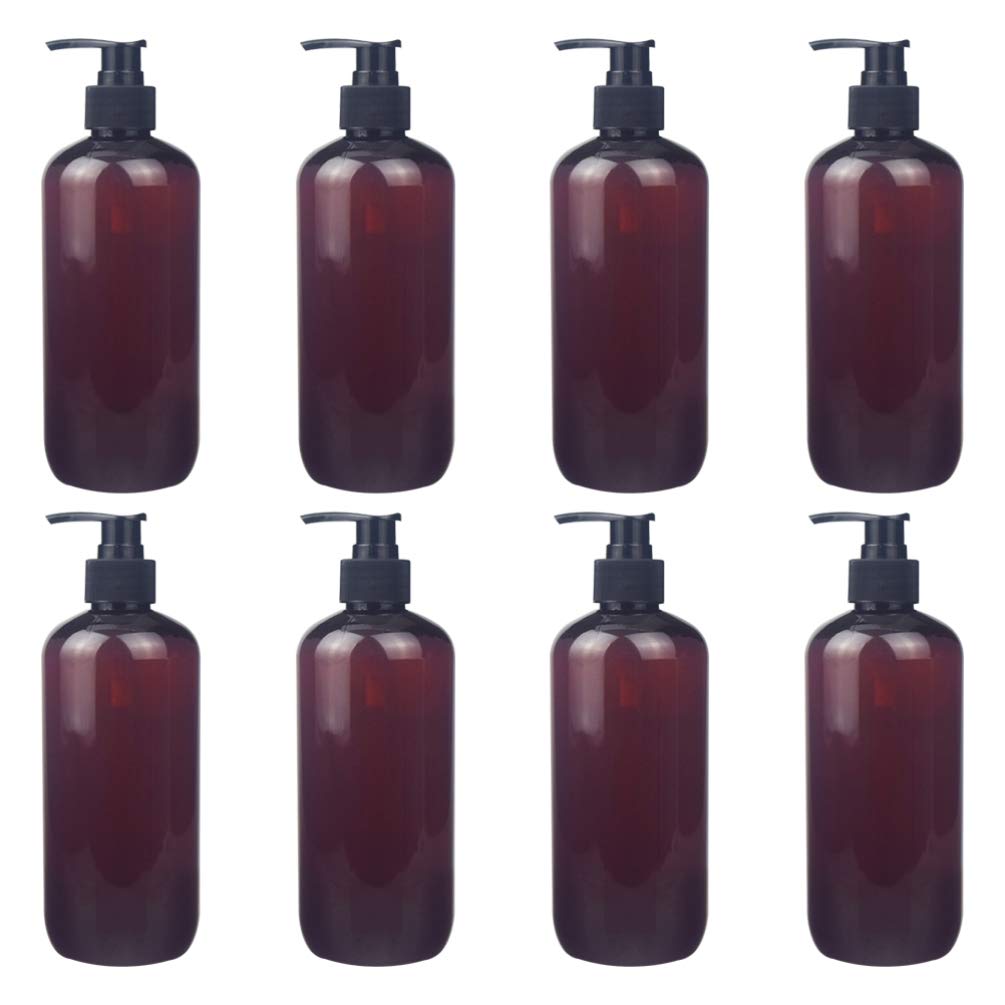 TOPBATHY Amber Shampoo Bottle Cylinder Pump Bottles Plastic Dispenser for Lotion Shower Gel Liquid Soap Bathroom Kitchen Supplies 500ml 8pcs
