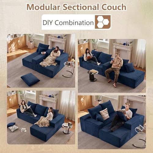 Image of Sectional Couches for Living Room Cloud Couch Sofa with L-Shape Couch in a Box Upholstered Boneless Couchs Modern Modular Sectional Couch with Chaise (Blue,B-3 Seater-Right-Facing Chaise-96 inch)