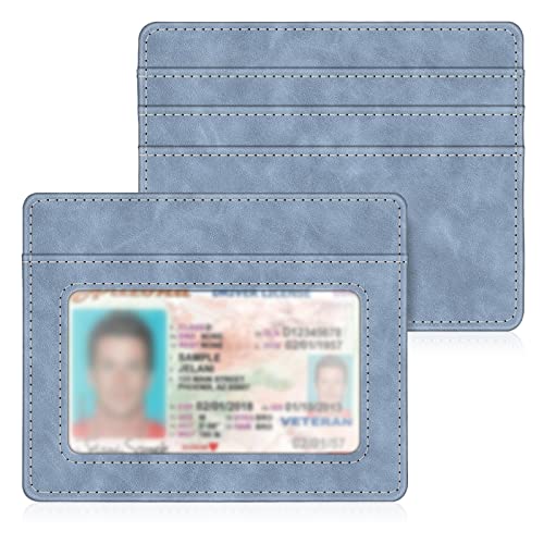 FINTIE Slim Minimalist Front Pocket Wallet, RFID Blocking Credit Card Holder Card Cases with ID Window for Men Women, Light Blue