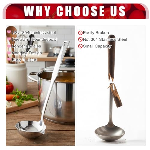 2 Pcs Kitchen Soup Ladle 304 Stainless Steel Punch Metal Luminous Heavy Ladell Spoons With Pour Spout Gravy Ladles for Serving,Cooking,Canning,Sauces,Gravy,Stews by LIANGYUNZE - Image 4