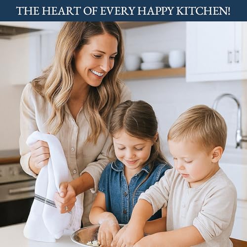 Image of LANE LINEN 100% Cotton Kitchen Towels for Cleaning 6PC - Grey Stripe