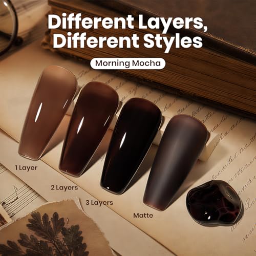 Image of Beetles Jelly Brown Gel Nail Polish - Morning Mocha 15ML Tortoise Gel Nail Polish Sheer Translucent Nail Polish Soak Off UV French Nail Art Salon DIY at Home Manicure Gift for Women