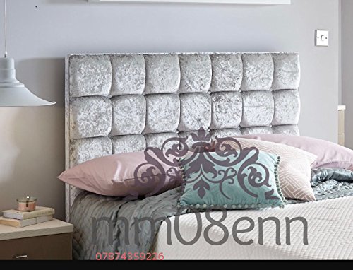 mm08enn BEAUTIFUL LUXURY DIAMOND BUTTONED HEADBOARD IN CRUSHED FABRIC 26" TALL (3FT SINGLE, Silver)