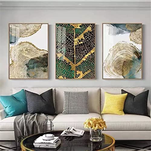 Peinture fortune arbre dorée moderne triptyque abstrait 15x20cm - 5
