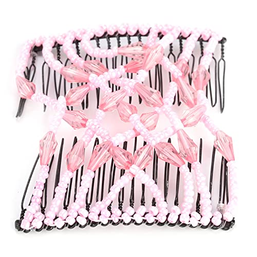 Women Girl Easy H Beads Slide Stretchy Comb Clamp/Holder Stretchable Hairpin Black Chable Hairpin Black CombStretchy CombStretchable HairpinGirl Stretchy CombStretchy Comb Clamp/Holder (Pink)