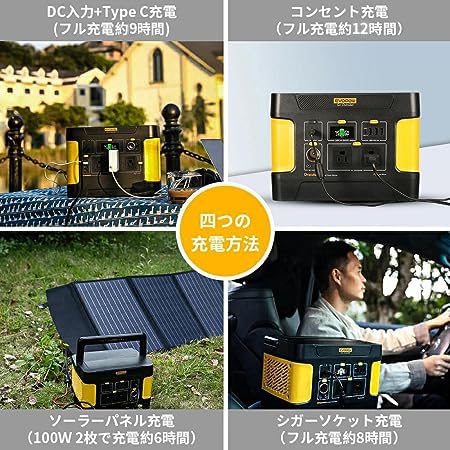 Evopow ポータブル電源 リン酸鉄リチウム1024Wh 大容量 ポータブルバッテリー 充放電サイクル3,000回以上 出力1000W (瞬間最大2000W) LEDライト付き AC/DC/USB/Type-C 四つの充電方法 バックアップ電源 純正弦波 家庭用 キャンプ 防災バッテリー キャンプ車中泊 アウトドア 防災グッズ MPPT制御方式 PSE認証済 収納バッグ付き