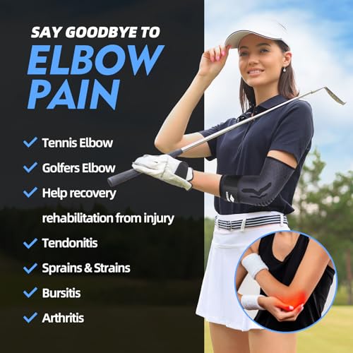 Lusenone Elbow Support with Strap for Women/Men, 2 Pack Elbow Compression Sleeve, Adjustable Tennis Elbow Brace Support for Tennis/Golfers Elbow, Tendonitis, Arthritis Relief, Weightlifting, Gym, M - Image 3