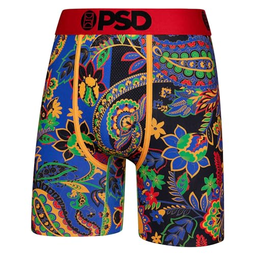 PSD Men's Boxer Briefs - Paisley Pop, 7 Inch Inseam, Moisture-Wicking, 4-Way Stretch, Boxer Briefs for Men, Large