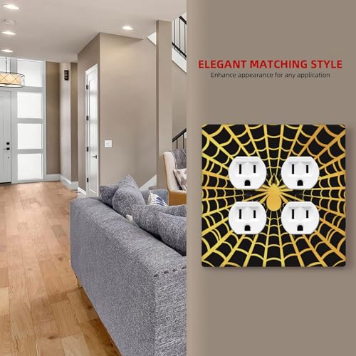 Decorative Outlet Covers Black Background with Golden Spiderweb Spider 2 Gang Outlet Cover Wall Plate Double Duplex Light Switch Cover Plate Switch Plate Covers