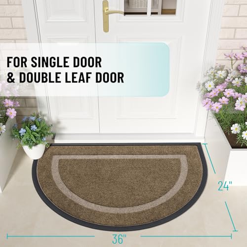 Image of OLANLY Half Circle Door Mat Indoor Outdoor Entrance Welcome, Waterproof All-Season, All-Weather Doormat, Sturdy Natural Rubber, Low Profile, Easy Clean Patio Porch Entryway Mat, 35x23, Brown