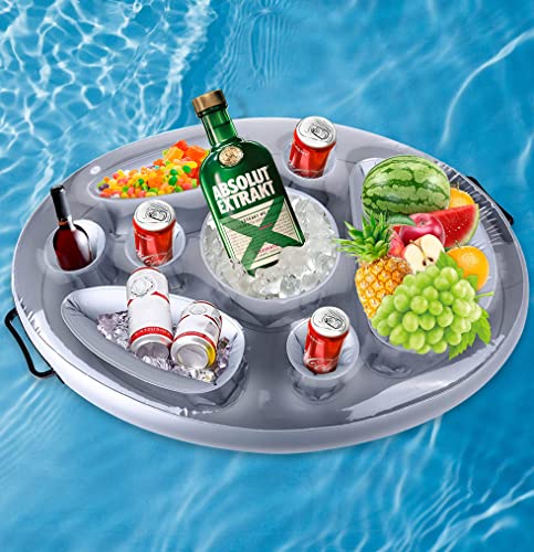 BNGXR Bandeja Inflable, Bandeja Flotante Piscina con 8 Agujeros Titular Flotante Inflable de PVC Posavasos Inflables Soporte Hinchable para Bebidas Verano SPA Playa Fiesta
