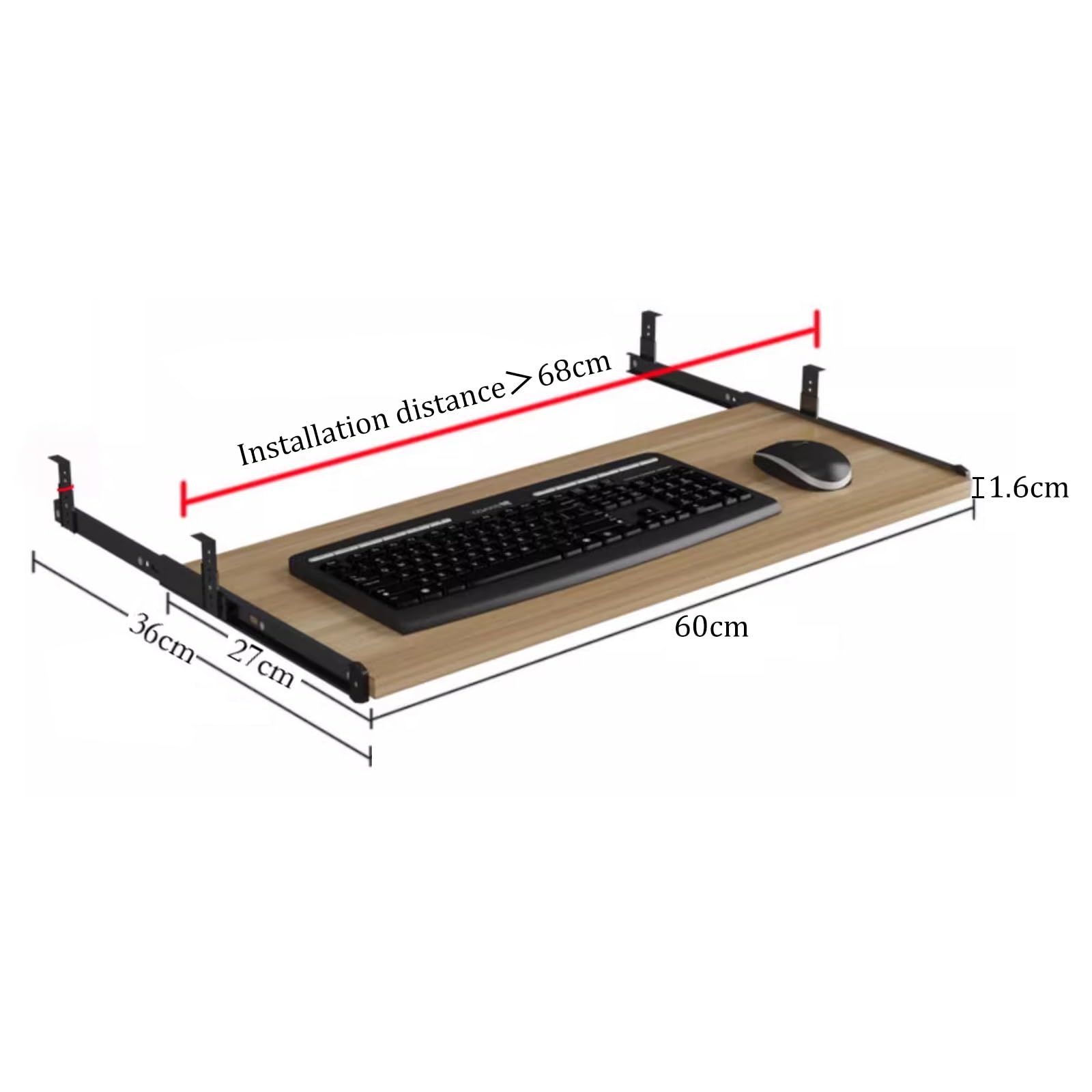 Bandeja para teclado debajo del escritorio, soporte de madera para teclado para oficina en casa, estante deslizante para teclado, diseño que ahorra espacio (A 60 x 27 cm)