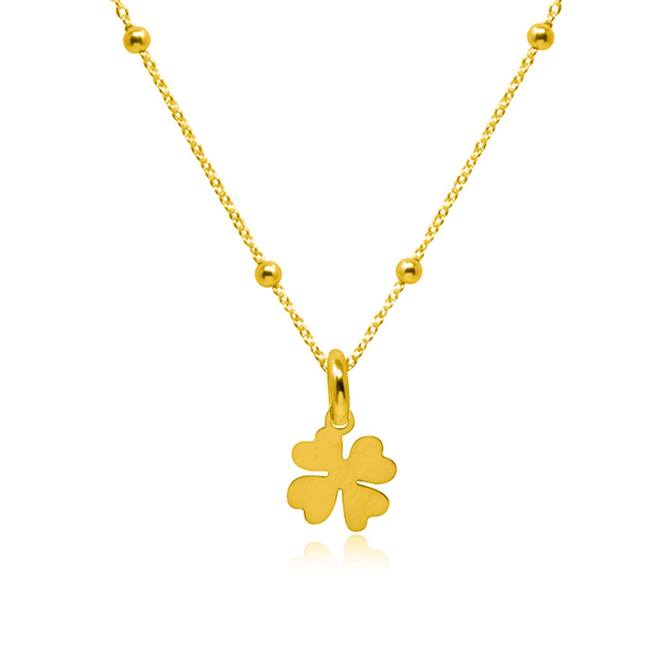 WANDA PLATA Collar con Colgante Trébol de Cuatro Hojas para Mujer en Plata de Ley 925 con Baño de Oro, Gargantilla Dorada, Choker