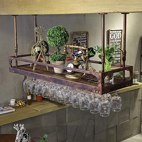 LUCEAE Botellero de techo colgante para copas de vino, soporte para botellas de vino, decoración de loft, estante de vasos para bar/latón/100 x 35 cm