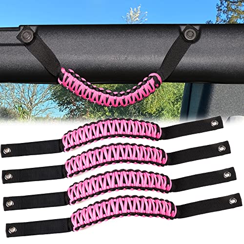 sukemichi for Bronco Grab Handles, Paracord Roll Bar Grab Handles for 2021 2022 2023 2024 Ford Bronco Accessories 4 Door 2 Door, Pink, 4 Pack