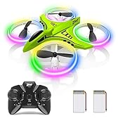 Dwi Dowellin Mini Drone for Kids Crash Proof LED Night Lights One Key Take Off Landing Flips RC Remote Control Small Flying Toys Drones for Beginners Boys and Girls Adults Nano Quadcopter, Green