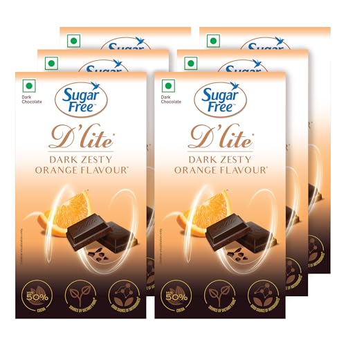 Image of Sugar Free D'lite Zesty Orange Flavour Dark Chocolate Bar, 40 G (Pack Of 6) - 270 Gm