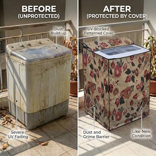 Image of DREAM CARE Waterproof & Dustproof Washing Machine Cover Top Load & Semi Automatic Suitable for 8 kg, 8.2 kg, 8.5 kg (89 x 99 x 55 cms)