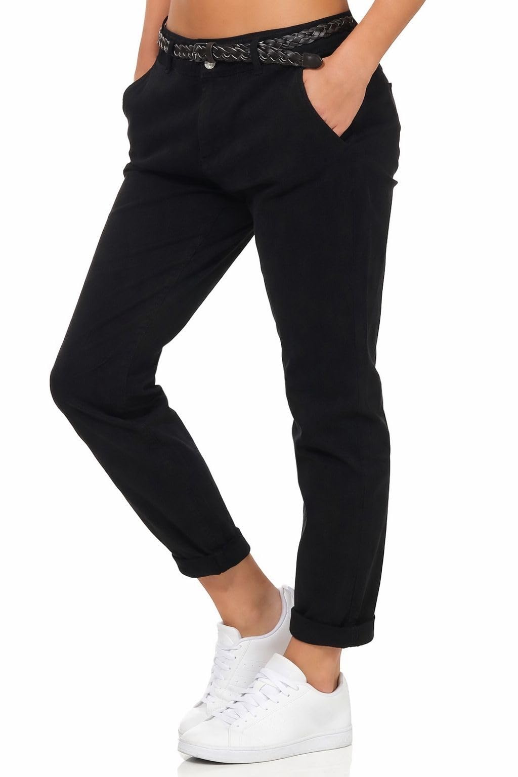 Sublevel Damen Boyfriend Chino Hose Stoffhose inkl. Gürtel