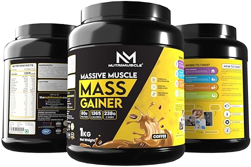 Image of Nutrimuscle Massive Muscle Mass Gainer - 1 Kg - Coffee Flavour For Muscle & Mass Gain - Contains Creatine, Complex Carbohydrates, Protein