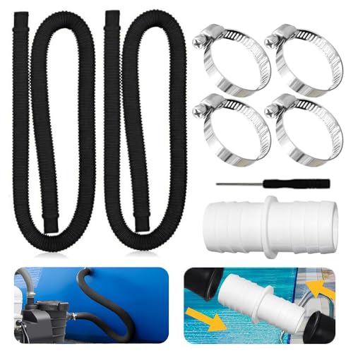 Poolschlauch 32mm für Poolpumpen,2 Stück Schlauch pool 150cm mit 4 Stück Sicherungsclip Und 1 Stück schlauchverbinder, Schwimmbadschlauch 32mm,Für Filterpumpe und Schwimmbad (Schwarz)