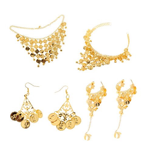 Hellery Traje De Danza del Vientre Collar Colgantes Pendientes Pulseras Tocado Conjunto...