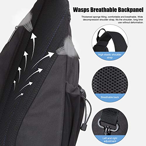 Hanke Sling Bag Men Backpack Unisex One Shoulder Bag Hiking Travel Backpack Crossbody With Usb Port For Men Women Versatile Casual Daypack-17 Inch,Black #TOP3