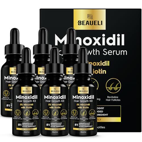 5% Minoxidil Hair Growth for Men and Women: Extra Strength Minoxidil Beard Regrowth Treatment Serum with Biotin for Thinning Hair Loss to Grow Thicker Fuller 30ml 6 Bottles