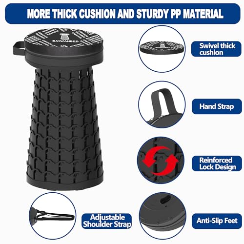 Image of 2026 Upgraded 45cm Collapsible Stool with Cushion, Maximum Loading 440 Pounds, Portable and Lightweight Adjustable Seat, Camping Retractable Stool for Outdoor Camping, Fishing, Hiking, BBQ