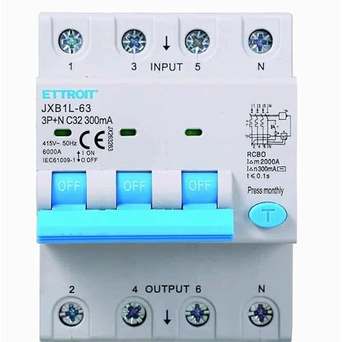 IXTRIMA Leitungsschutzschalter 3P+N 32A 300mA 380V-6KA 300mA für DIN-Schiene - 4 DIN-Module - Schaltkreisschutz und Systemsicherheit