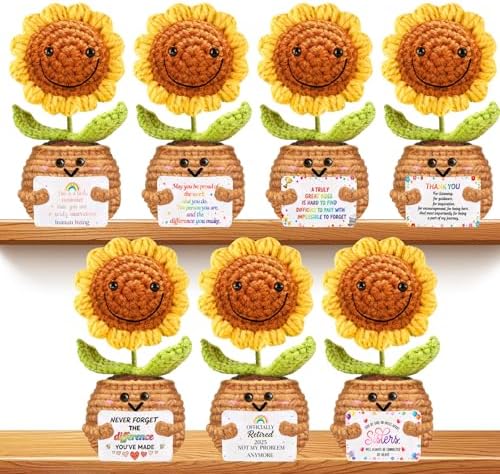Hanging Handmade Crochet Sunflower with Card Sister Gifts Ornaments Positive Flower Knitted Decor Christmas Wedding Anniversary Birthday Gift for Sister Bestie Women Friends — view 5